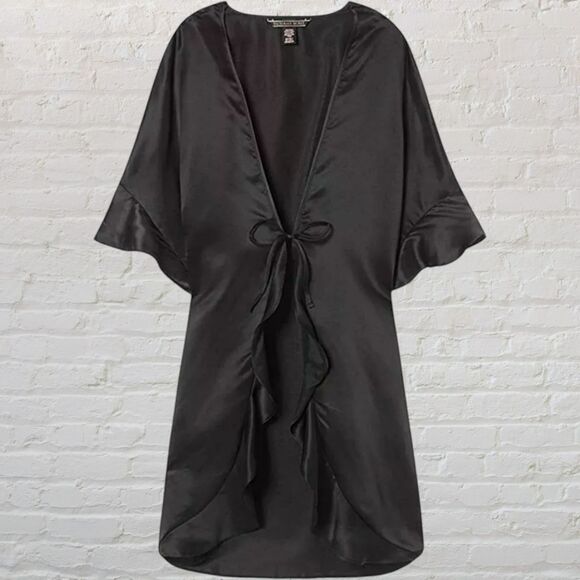 Victoria's Secret Satin Kimono Robe OS Flutter Sleeve Black 🖤 - Picture 2 of 10